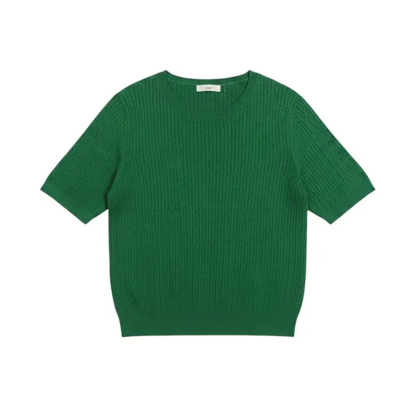 [BUNJANG] Women's Round Neck Cable Knit Short Sleeve Top / 여성F / ING 꽈배기 반팔 라운드니트GN 33-16