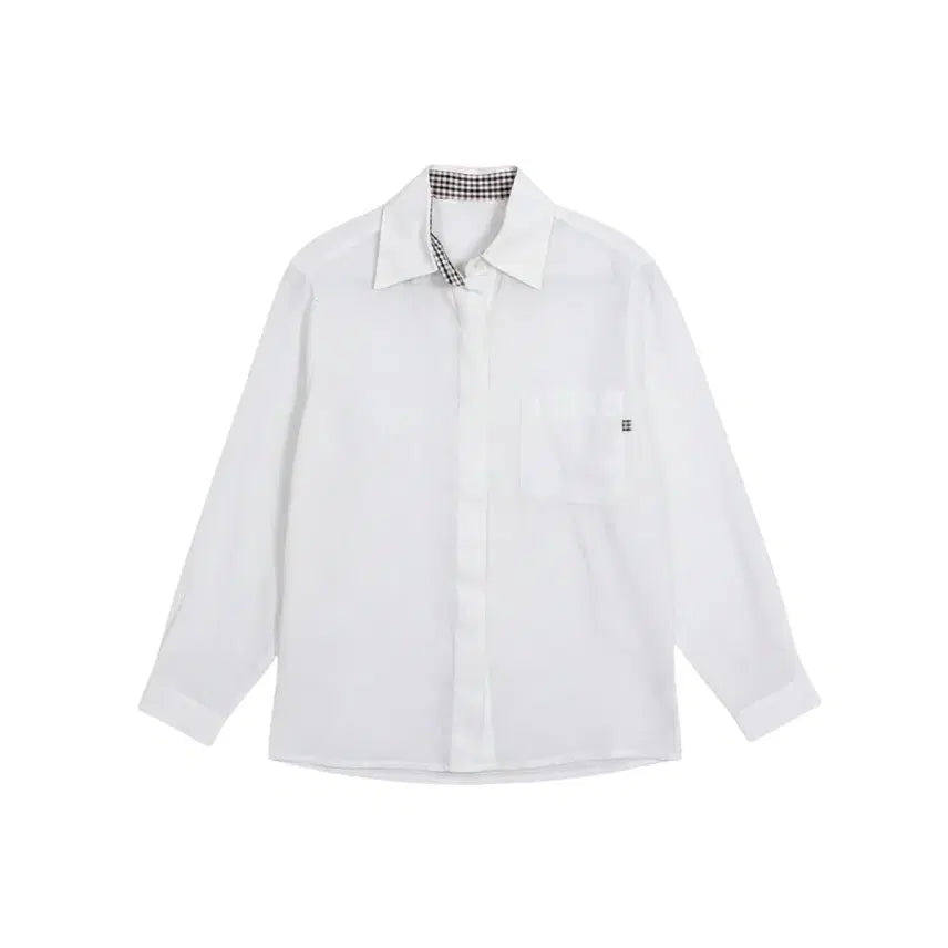 [BUNJANG] Women's Checkered Color-Block Hidden Button Shirt / 여성F/ 체크배색 기본 히든버튼 셔츠 남방 WT 28-159