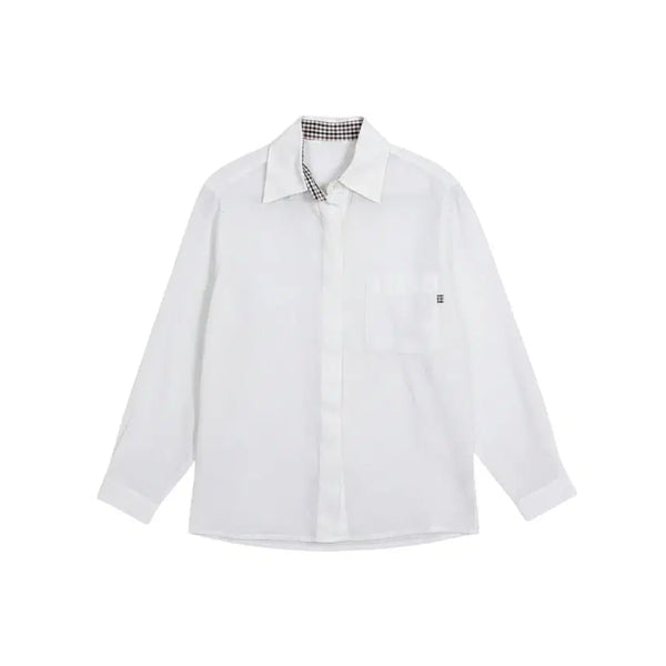 [BUNJANG] Women's Checkered Color-Block Hidden Button Shirt / 여성F/ 체크배색 기본 히든버튼 셔츠 남방 WT 28-159