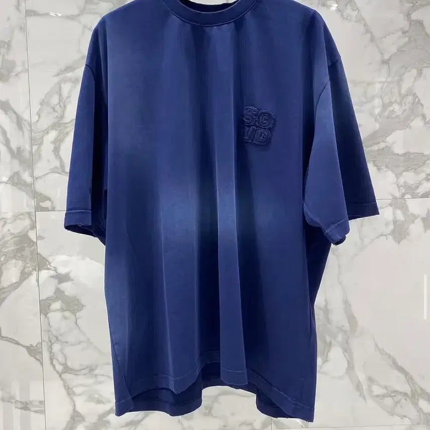 [BUNJANG] Solid Homme 25SS Navy Washed Embroidered T-Shirt / 25SS 솔리드옴므 네이비 워싱 반팔 자수 티셔츠