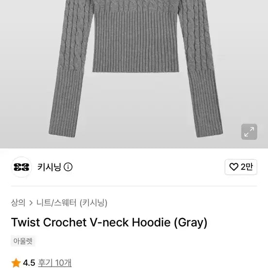 [BUNJANG] Kissing Grey V-Neck Knit Hoodie / 키시닝 회색 브이넥 니트 후드티