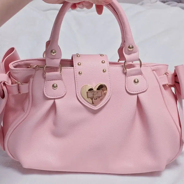 [BUNJANG] Pink Ribbon Heart Buckle Crossbody Tote Bag / 핑크리본 하트버클 크로스백 토트백
