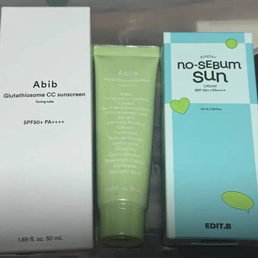 [BUNJANG] Abib Cleansing Foam & Sunscreen Bundle / 새상품 아비브 선크림,클렌징폼,에딧비 노세범 선크림