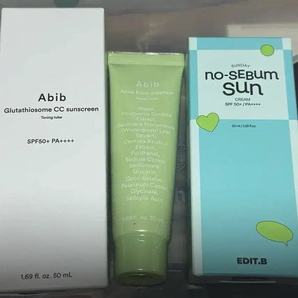[BUNJANG] Abib Cleansing Foam & Sunscreen Bundle / 새상품 아비브 선크림,클렌징폼,에딧비 노세범 선크림