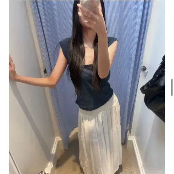 [BUNJANG] Subdued Ruffle Long Skirt Navy / 섭듀드 러플 롱 스커트 네이비