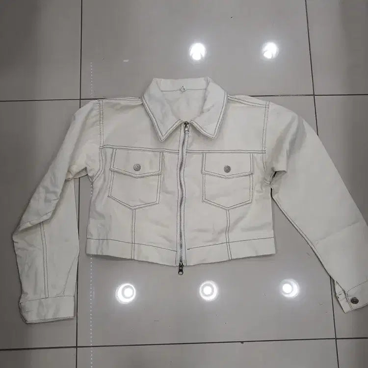 [BUNJANG] Ivory Cropped Zip-Up Jacket / 아이보리 루즈핏 기장짧은 크롭 자켓 봄가을 중고 집업