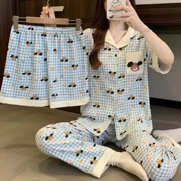 [BUNJANG] Blue Puppy 3-Piece Pajama Set / 블루 퍼피 3종세트 잠옷