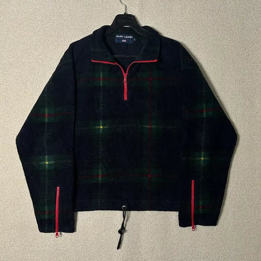 [BUNJANG] Polo Ralph Lauren 90s USA Check Half-Zip Fleece Jacket / M) 90s 폴로 랄프로렌 USA 체크 하프집업 플리스