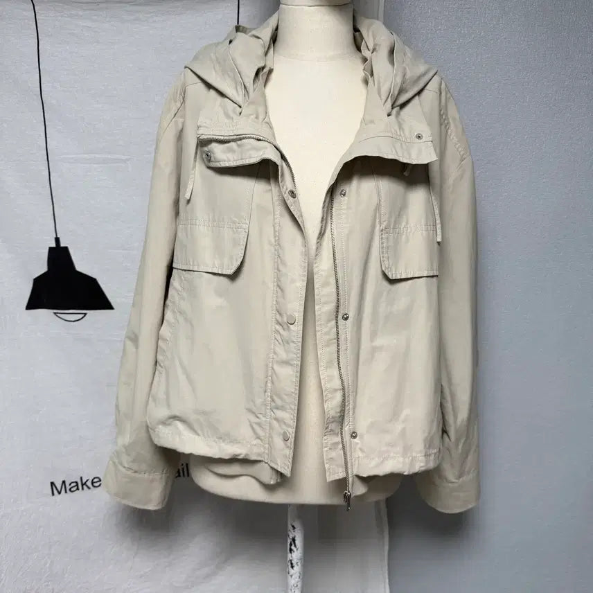 [BUNJANG] Soup Women's Ivory Hooded Safari Jacket / Soup 여성 아이보리 야상 베이지 후드 탈부착 바람막이 자켓 사파리
