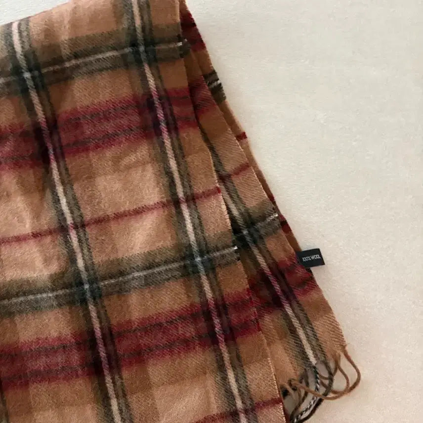[BUNJANG] Burgundy Beige Check 100% Wool Scarf / 버건디 베이지 체크 머플러 울100