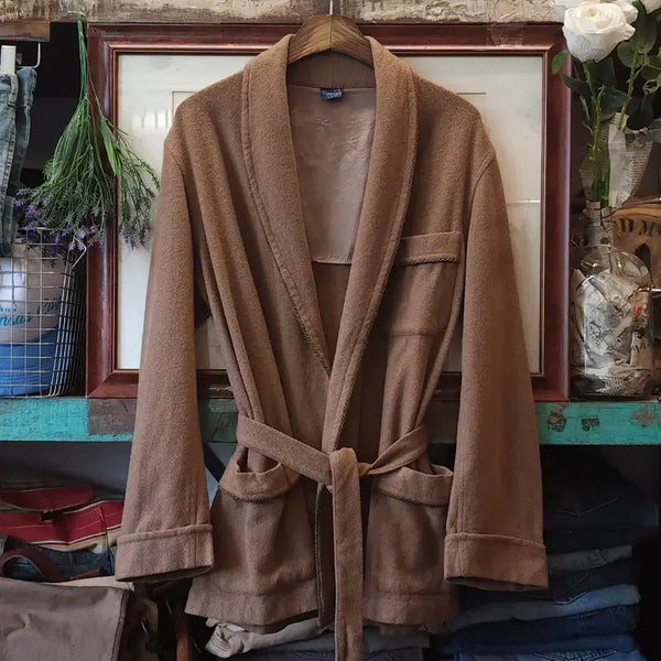 [BUNJANG] 1980s Vintage Smoking Jacket Belted Robe Coat - Brown / 80s 빈티지 스모킹 자켓 스모킹 코트 벨티드 로브코트 브라운 48