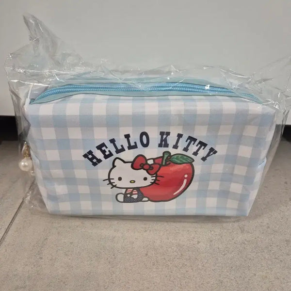 [BUNJANG] Hello Kitty Plaid Pouch with Pearl Handle / 헬로키티 체크무늬파우치 새상품