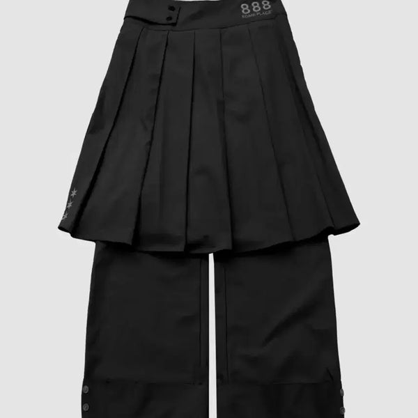 [BUNJANG] Someplace 888 Pleated Midi Skirt Layered Roll-up Wide Pants Black / 썸플레이스 888 플리츠 미디 스커트 레이어드 롤업 와이드 팬츠 블랙