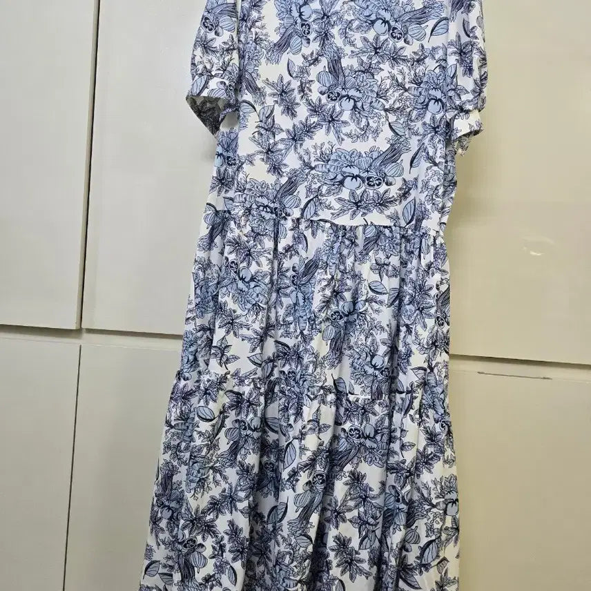 [BUNJANG] Flower Pattern Long Dress - Sky Blue / 플라워 패턴 롱 원피스 하늘색 꽃무늬