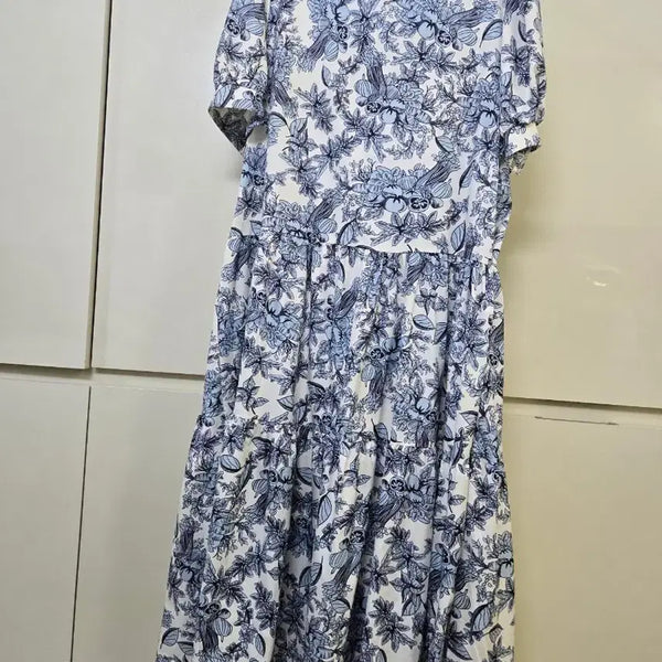 [BUNJANG] Flower Pattern Long Dress - Sky Blue / 플라워 패턴 롱 원피스 하늘색 꽃무늬