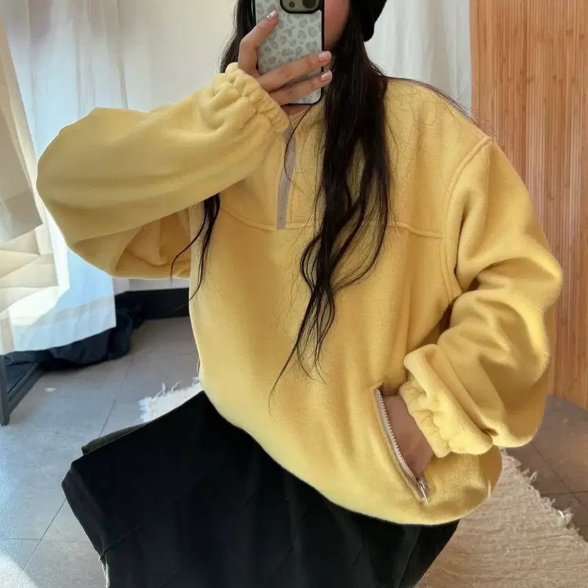 [BUNJANG] Onmood Half-Zip Fleece Pullover Lemon / 온무드 하프집업 플리스 풀오버 레몬 판매합니다