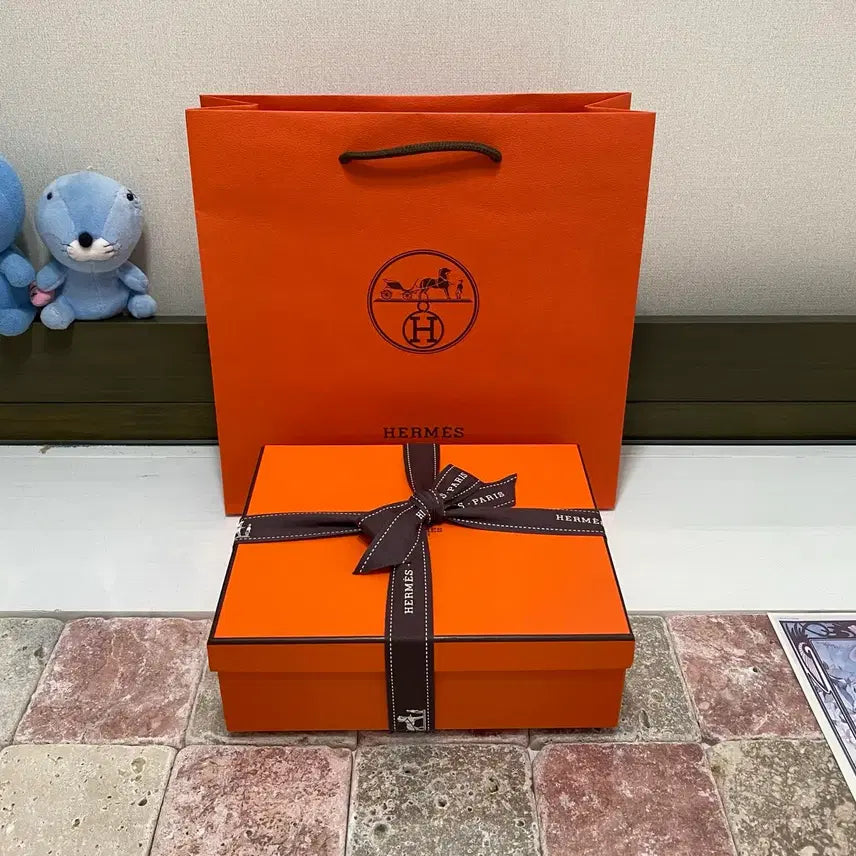 [BUNJANG] Hermes Mini Bag Box Set with Ribbon and Shopping Bag / 에르메스 가방박스(미니백) + 리본 + 쇼핑백