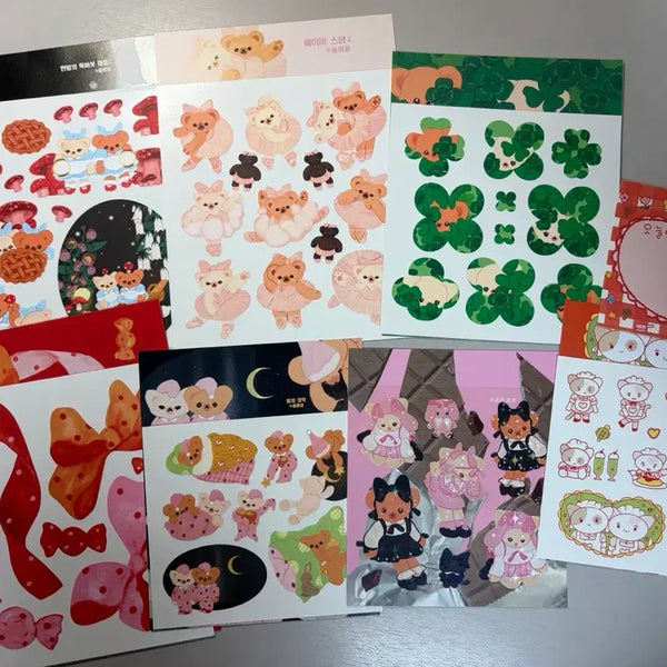 [BUNJANG] Yulbamgom Seal Sticker Bundle (7 sheets) / 율밤곰 씰스티커 일괄 7장 처분 다꾸처분