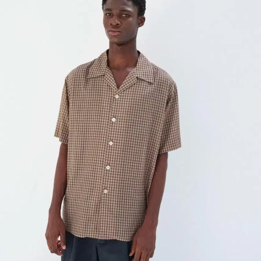 [BUNJANG] Auralee Airy Light Cotton Check Half Sleeve Shirt Brown Size 5 / 26ss 오라리 에어리 라이트 코튼 체크 하프 슬리브 셔츠