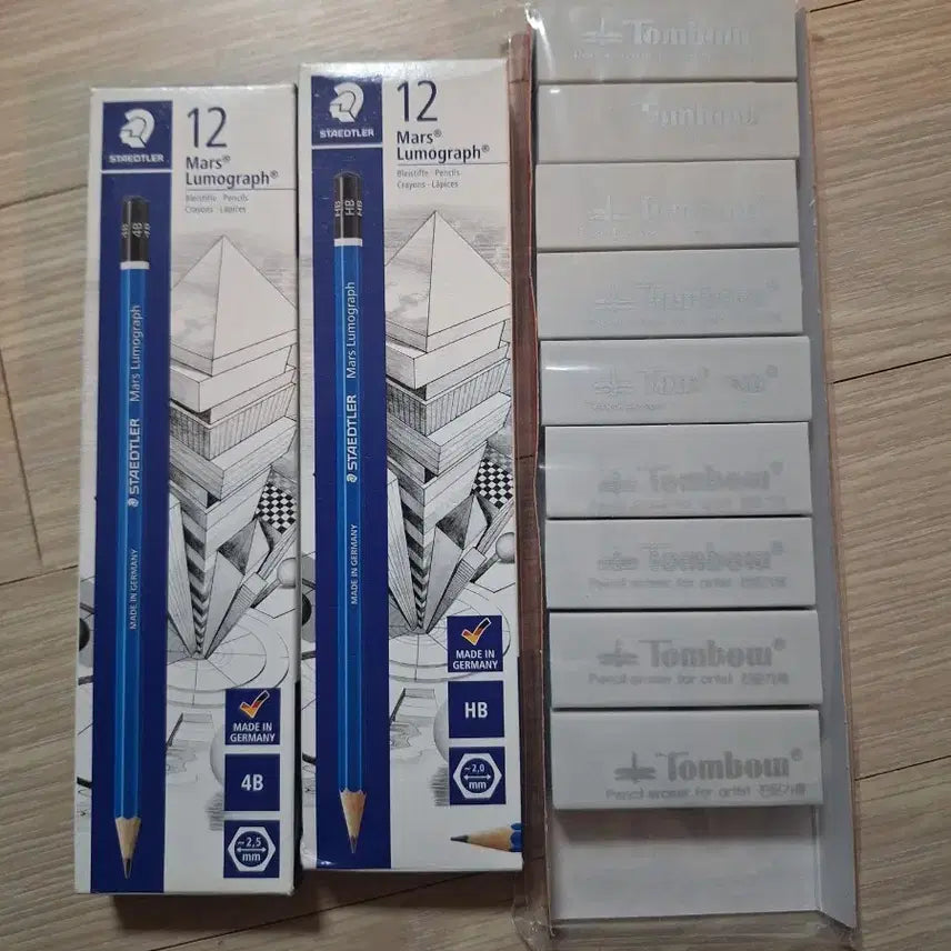 [BUNJANG] Staedtler Mars Lumograph Pencils & Tombow Erasers Set / 미술용 연필,지우개(개별판매x)