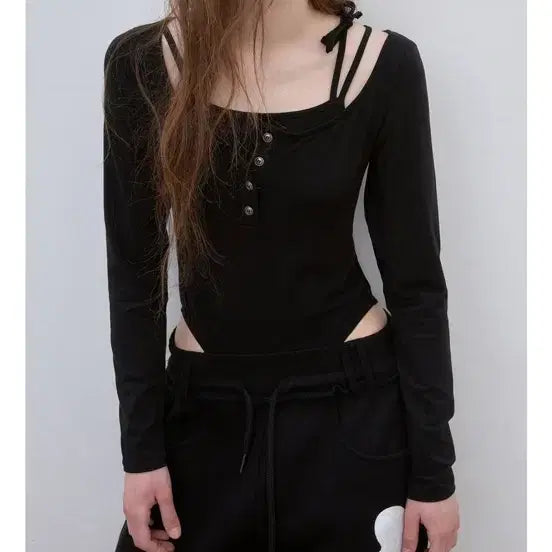 [BUNJANG] THEOHYOU Layered Black Bodysuit / THEOHYOU 레이어드 블랙 바디수트 더오유