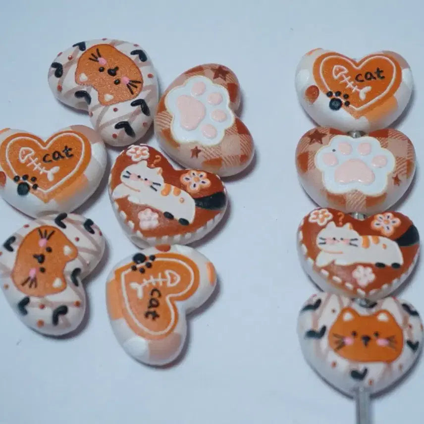 [BUNJANG] DIY Cat Heart Cute Beads for Keychain/Pen Decoration / DIY 냥이하트 귀요미 비즈