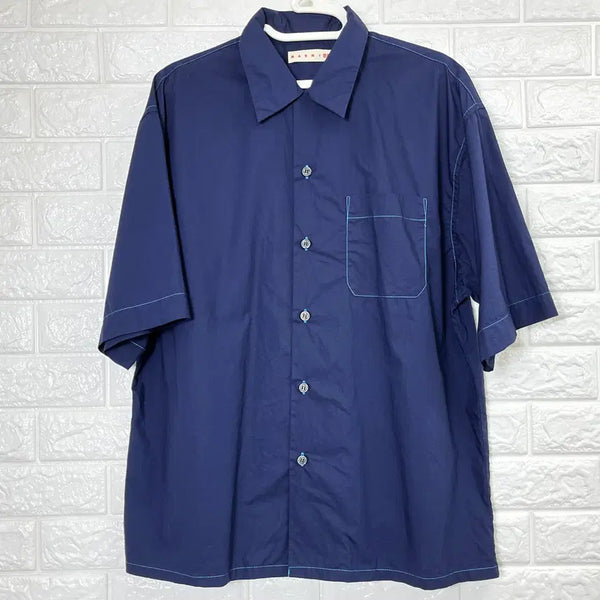 [BUNJANG] Uniqlo MARNI Oversized Short Sleeve Shirt Navy L / 유니클로 마르니 남성 블루 오버사이즈 반팔 셔츠 L