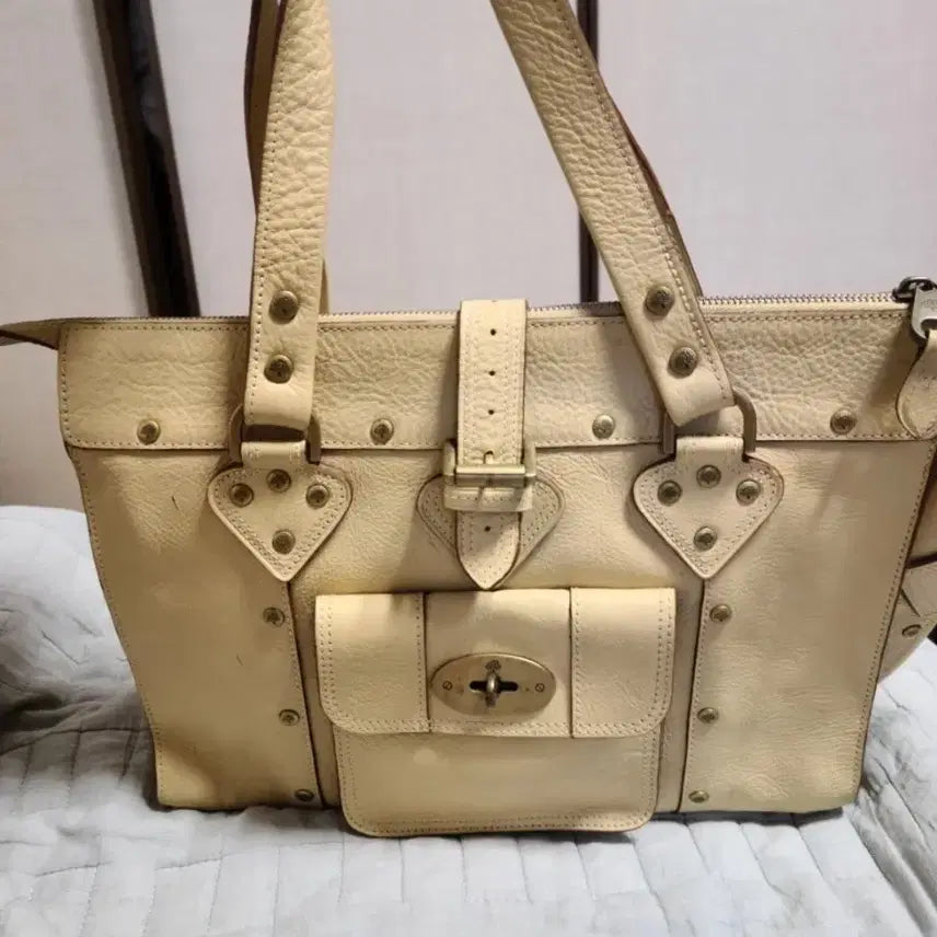 [BUNJANG] Mulberry Roxane Ivory Leather Tote Bag / 멀버리 록산느(Mulberry Roxane) 아이보리 레더 토트백
