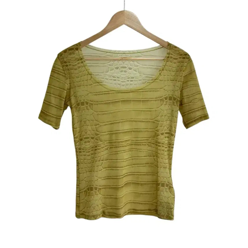 [BUNJANG] Issey Miyake Alligator Pattern U-Neck T-Shirt / 이세이 미야케 앨리게이터 패턴 U넥 티셔츠