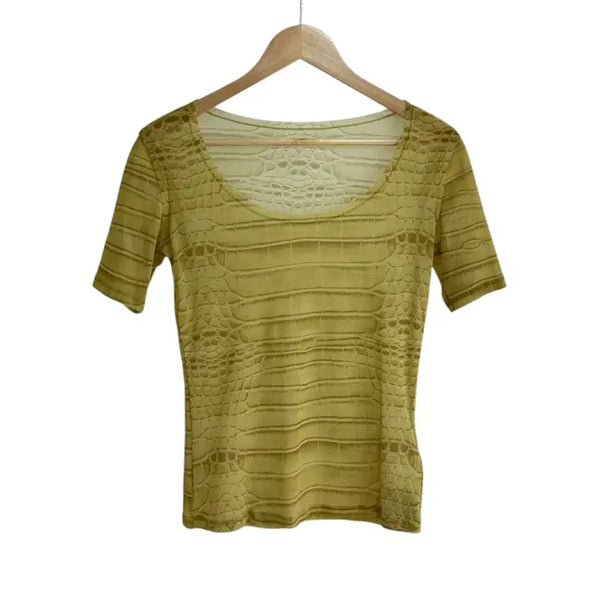 [BUNJANG] Issey Miyake Alligator Pattern U-Neck T-Shirt / 이세이 미야케 앨리게이터 패턴 U넥 티셔츠