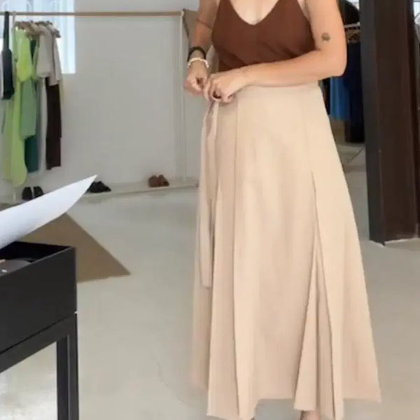 [BUNJANG] Guiltfree Beige Cotton Linen Blend Wrap Skirt - Medium / 새상품)길트프리 면+린넨 혼방 스커트 BEIGE WRAP SKIRT