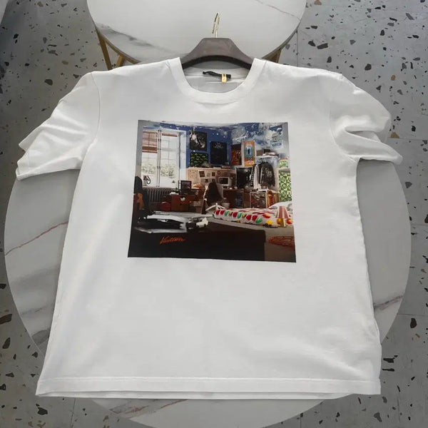 [BUNJANG] Louis Vuitton Printed Cotton T-Shirt Milky White XL / 루이비통 프린티드 코튼 티셔츠 밀키 화이트  xl