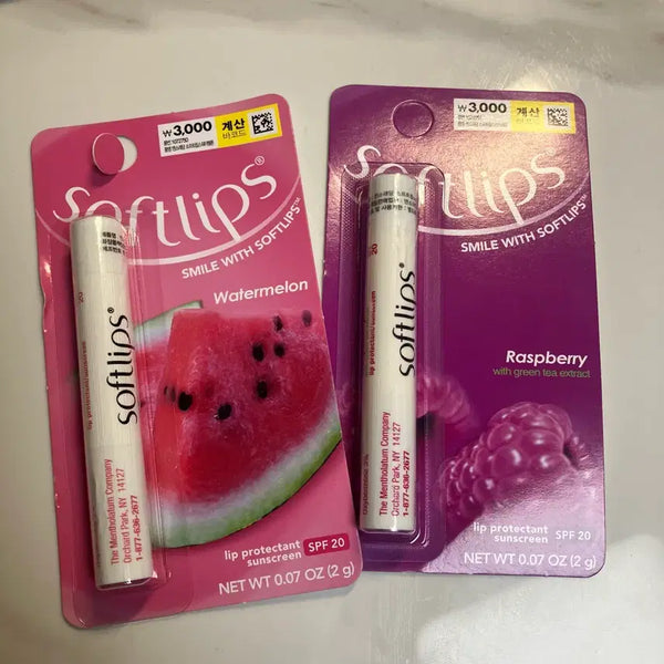 [BUNJANG] Mentholatum Soft Lips Lip Balm 2-Piece Bundle (Watermelon & Raspberry) / 멘소래담 소프트립스 립밥 새상품 2개 일괄 수박향, 라즈베리향