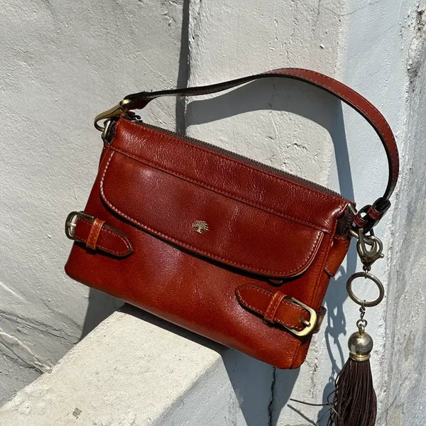 [BUNJANG] LITCHI Women's Brown Tassel Mini Shoulder Bag / LITCHI 여성 브라운 태슬 숄더백 미니 빈티지 가방