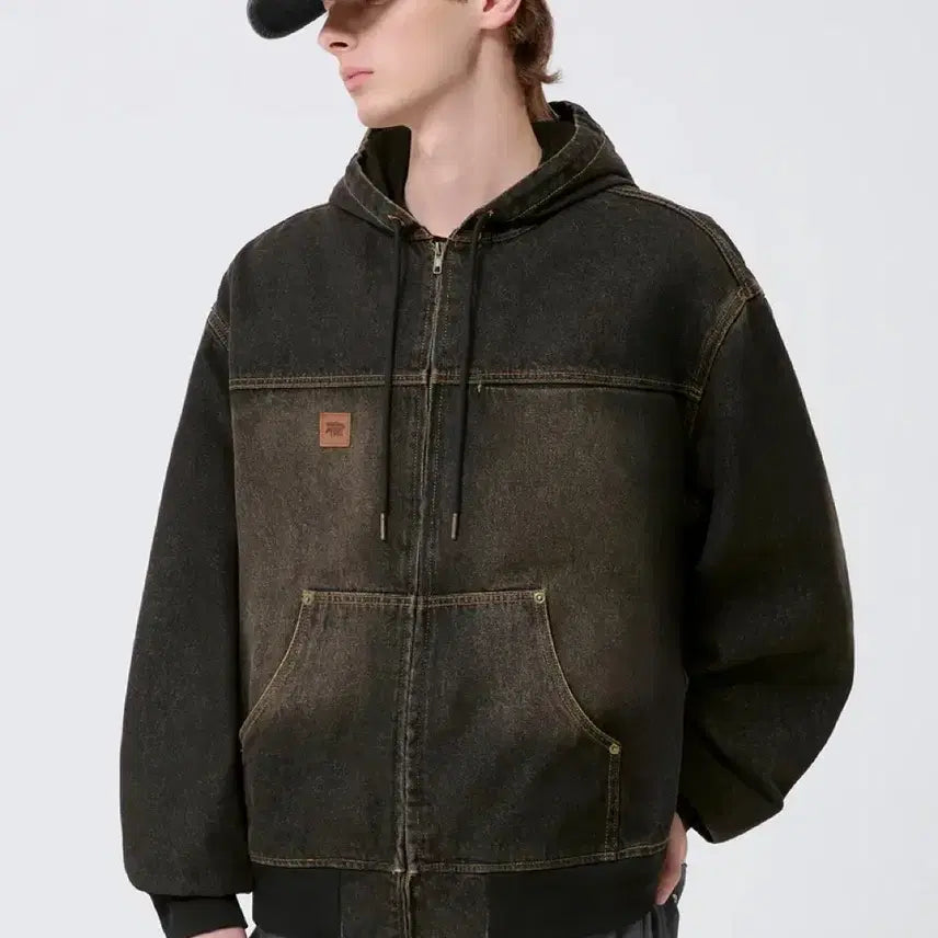 [BUNJANG] Trillion Vintage Denim Work Hooded Zip-Up Jacket / 트릴리온 빈티지 데님 워크 후드집업 나이키아디다스슈프림스투시칼하트베이프