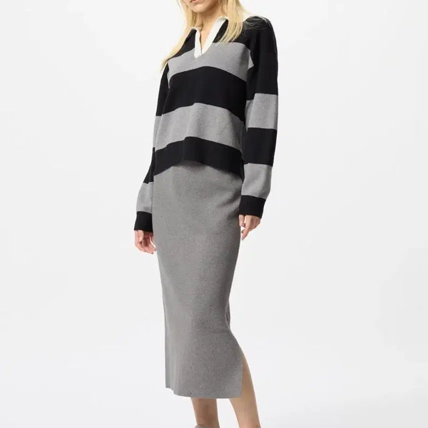 [BUNJANG] Women's 100% Cotton Knit Slit Skirt Grey / (M) 여성 면100 밴딩 니트 슬릿 스커트 그레이 한번 착용