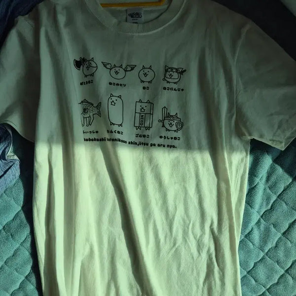 [BUNJANG] Nyanko Great War Cat Character White Short-Sleeve T-Shirt / 냥코대전쟁 고양이 캐릭터 흰색 반팔 티셔츠
