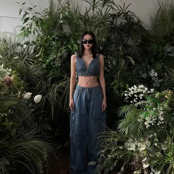 [BUNJANG] Langer Denim Crop Top / 랑거 데님 크롭탑