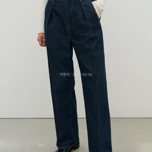 [BUNJANG] Label Archive Pintuck Wide Fit Denim Jeans - Mid Green Blue, Size 3 / 라벨아카이브 핀턱 와이드핏 미드 그린 블루 색상 3사이즈