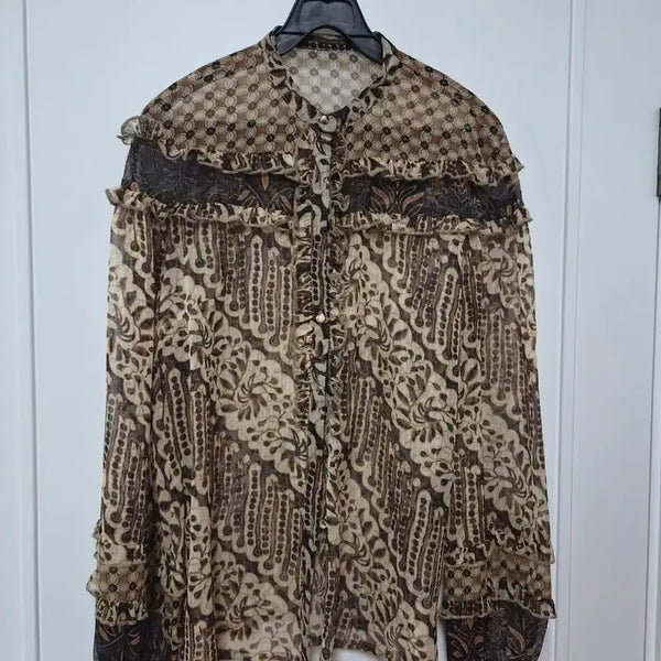 [BUNJANG] PINO Frill Detail Patterned Blouse / PINO프릴 디테일 패턴 블라우스