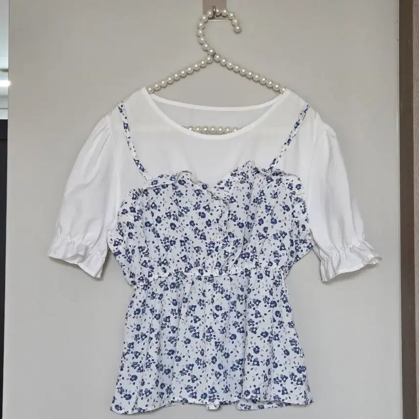 [BUNJANG] Flower Pattern Puff Sleeve Blouse / 55~66)플라워 패턴 퍼프 블라우스