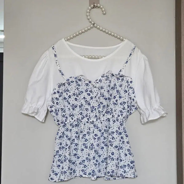 [BUNJANG] Flower Pattern Puff Sleeve Blouse / 55~66)플라워 패턴 퍼프 블라우스