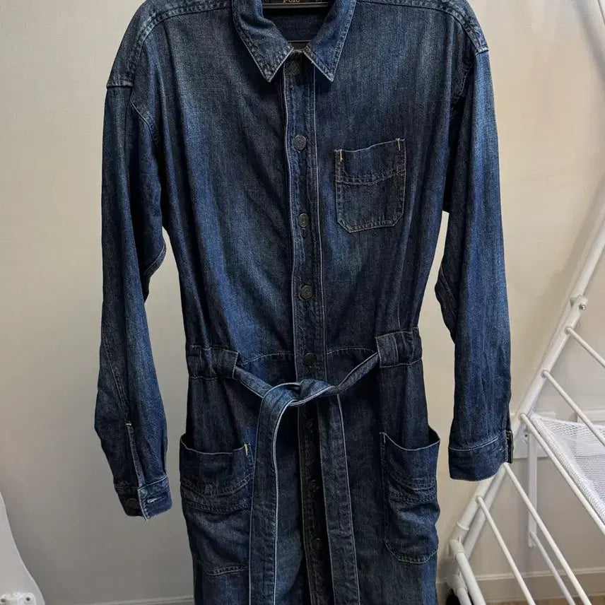 [BUNJANG] Polo Ralph Lauren Denim Midi Dress with Ribbon Tie / 폴로데님원피스