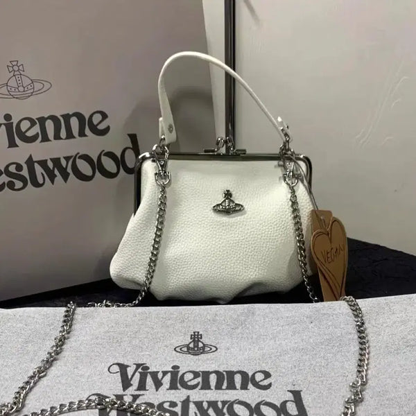 [BUNJANG] Vivienne Westwood White Leather Clutch Shoulder Bag with Silver Hardware / 비비안웨스트우드 클러치백 숄더백 화이트   은장