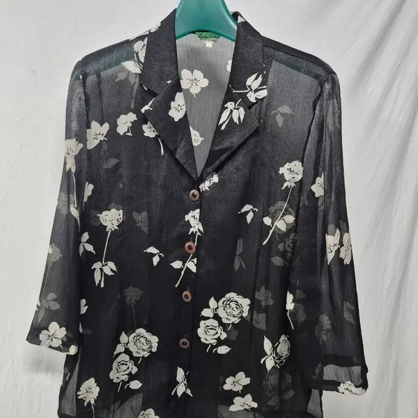 [BUNJANG] Lady Fashion Black Flower See-through Jacket 88 / 레이디패션 블랙 플라워 시스루 자켓 88