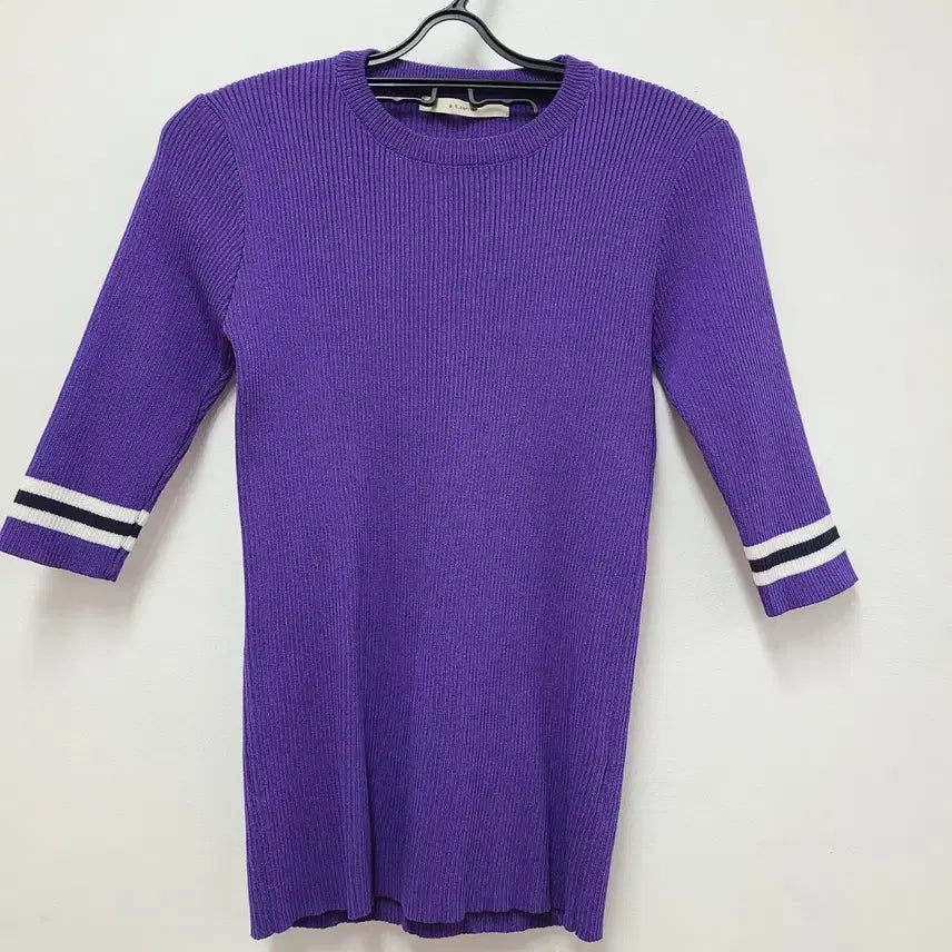 [BUNJANG] AT Corner 7-Part Ribbed Knit Purple Rayon Summer Top / LF 앳코너 7부 골지 니트 55