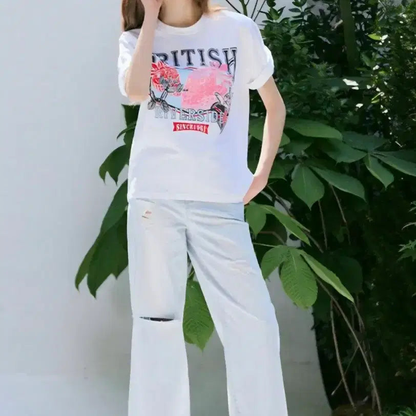 [BUNJANG] Blue Label White Printing Short Sleeve T-Shirt / Blue Label 흰색 프린팅 반팔 티셔츠