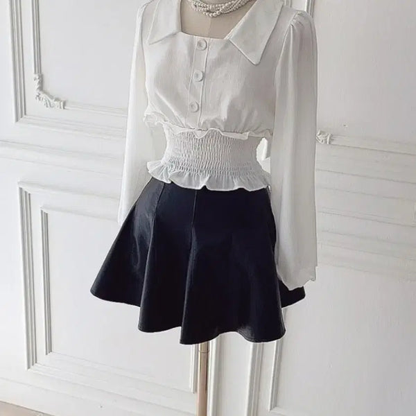 [BUNJANG] Smocked Banding Square Neck White Blouse / (새상품) 스모크밴딩 스퀘어넥 화이트블라우스
