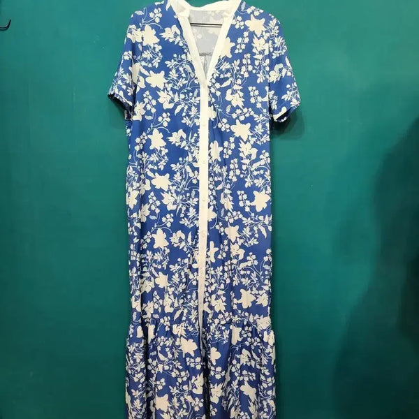 [BUNJANG] Floral Pattern Short Sleeve Maxi Dress / 플라워 패턴 반팔 셔츠 맥시롱원피스