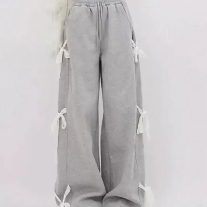 [BUNJANG] Ribbon String Wide Training Pants - Light Grey / 리본 스트링 와이드 트레이닝 팬츠 연그레이